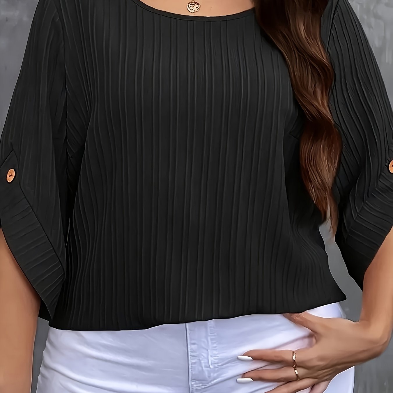 Plus o'lcham ayollar uchun ribbed crew neck T-shirt qisqa sleeve to'liq rang yengil