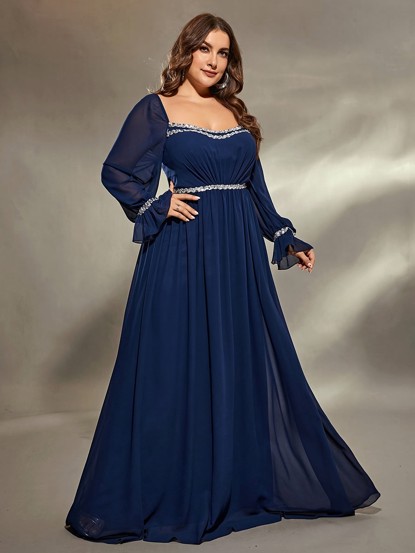 Women's Vintage Sequin-Trim Square Neck Backless Dress for Weddings and Parties