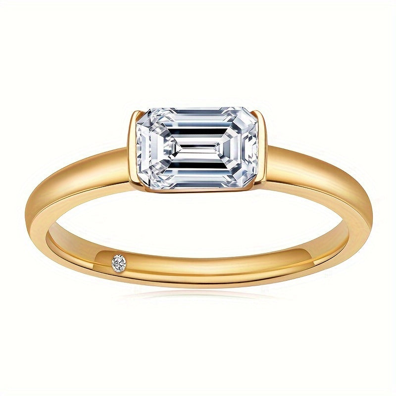 Sterling Silver Moissanite Ring 1CT Emerald Cut Wedding Engagement Anniversary Jewelry