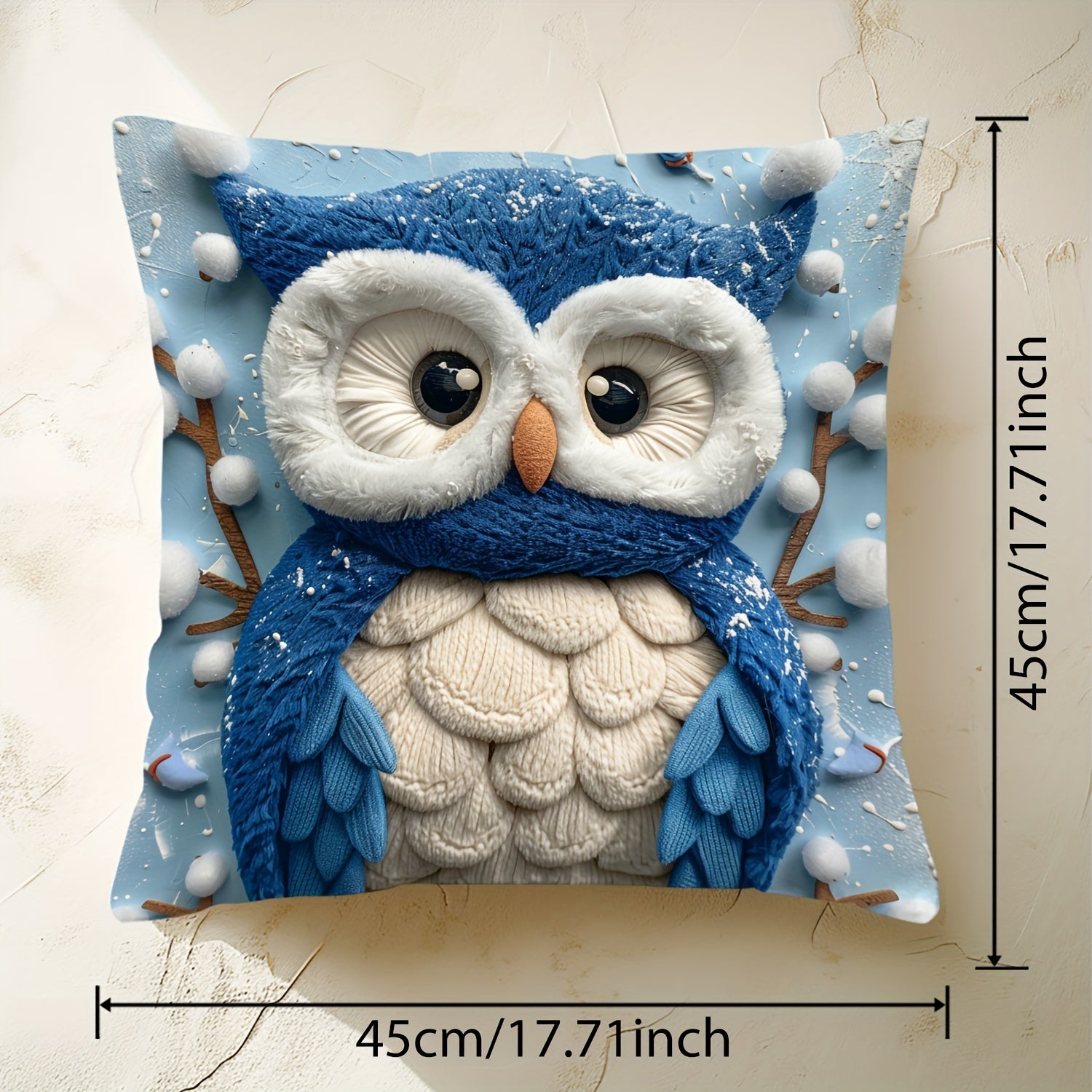 Christmas Owl Pillow Cover 44.96cm Square Digital Print Sofa Bedroom Decor