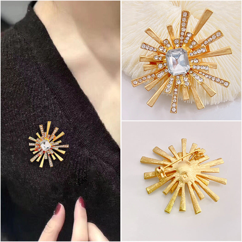Elegant Sunflower Brooch Pin for Women and Men Rhinestone Jewelry