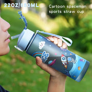 21oz BPA-Free Plastic Water Bottle with Straw for Kids and Outdoor Activities Space Design
