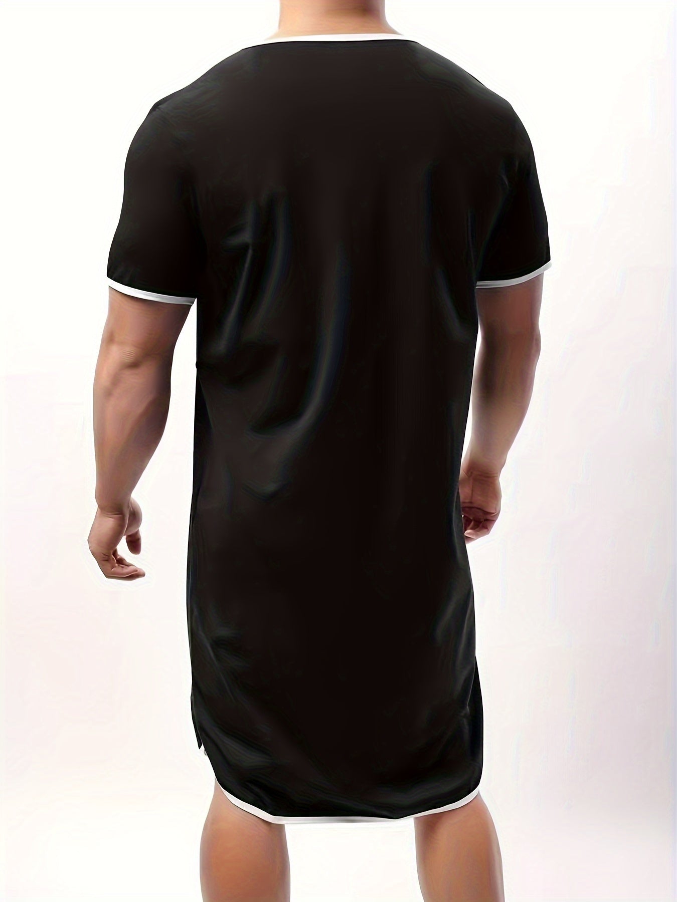 Men's Summer Stretch V-Neck Knee-Length Sleepwear Robe in Solid Color