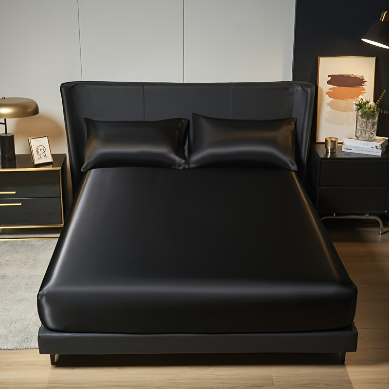 Satin Fitted Sheet Set 3 Pieces Includes Fitted Sheet and Pillowcases All Seasons