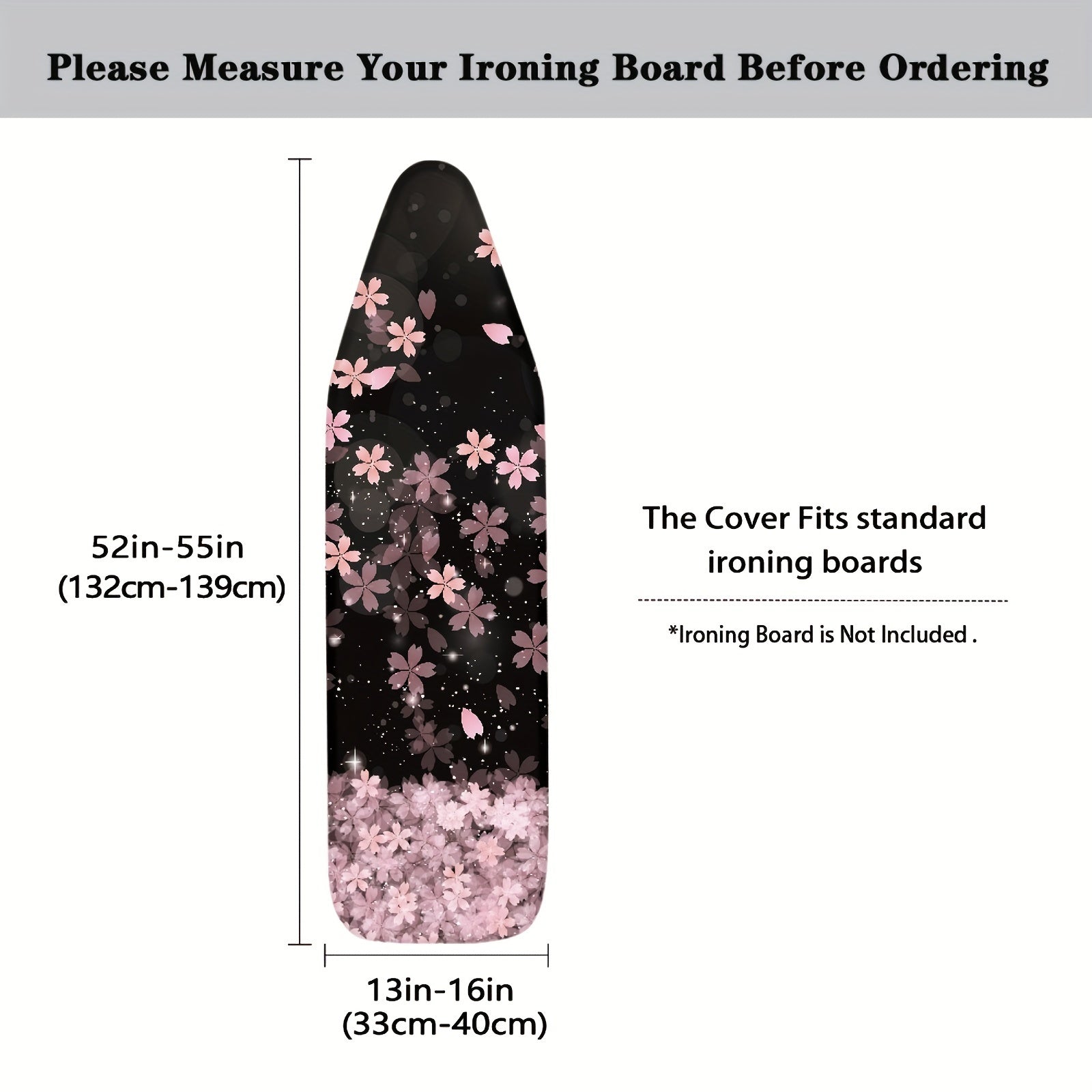 Эластичный чехол для гладильной доски с рисунком вишневого цветка и застежками на липучках - подходит для стандартных досок, изготовлен из полиэстера в черно-белом и розово-белом дизайне для домашнего декора