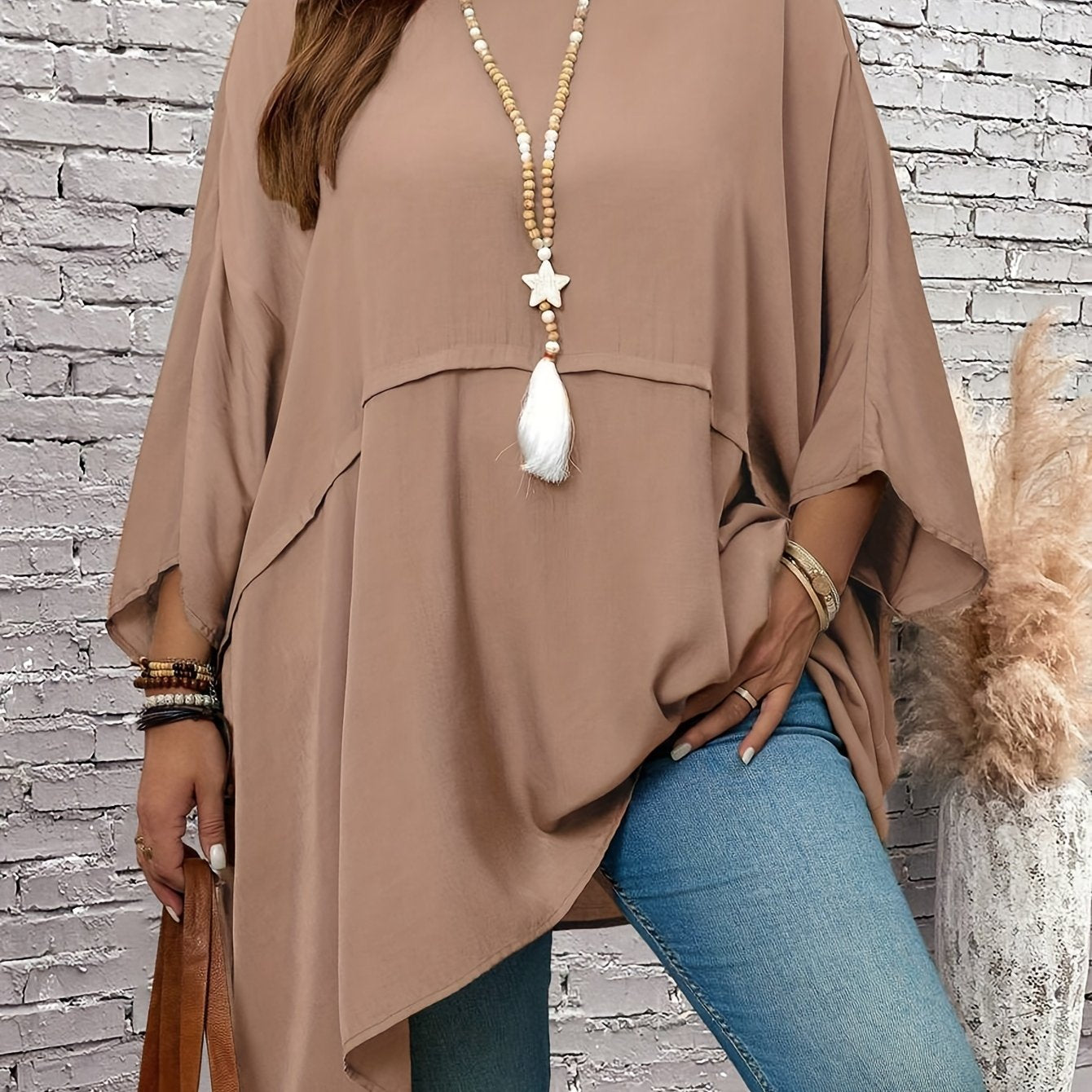 Women's Plus Size Black Batwing Sleeve Top Casual Long Sleeve T-Shirt