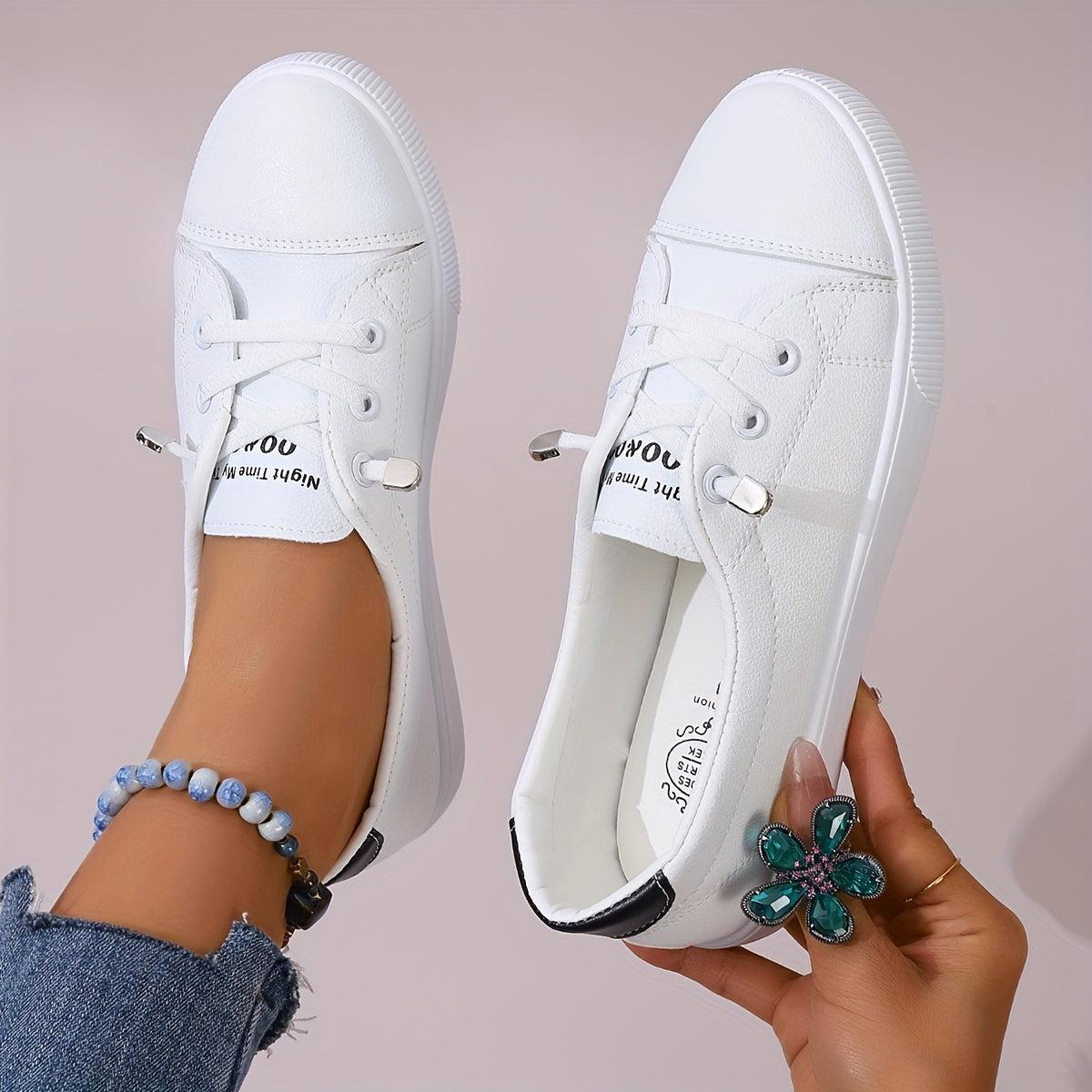 Women's White Low-Cut Breathable Casual Slip-On Sneakers