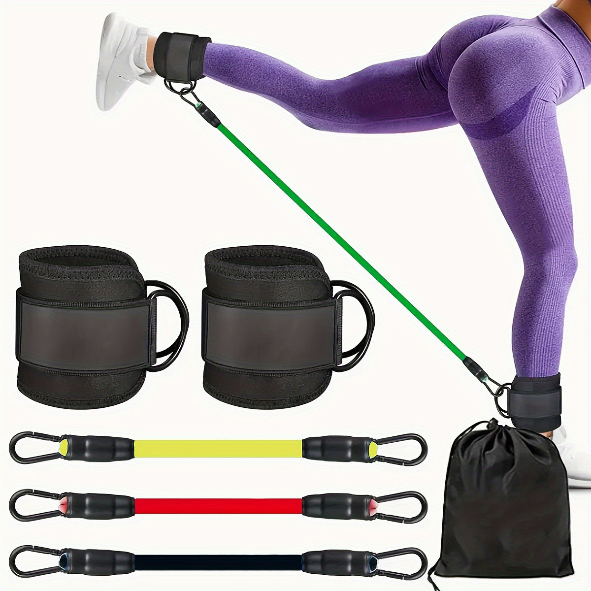 5-Piece Ankle Resistance Band Set for Strength Training Yoga and Fitness Adjustable TPE Bands