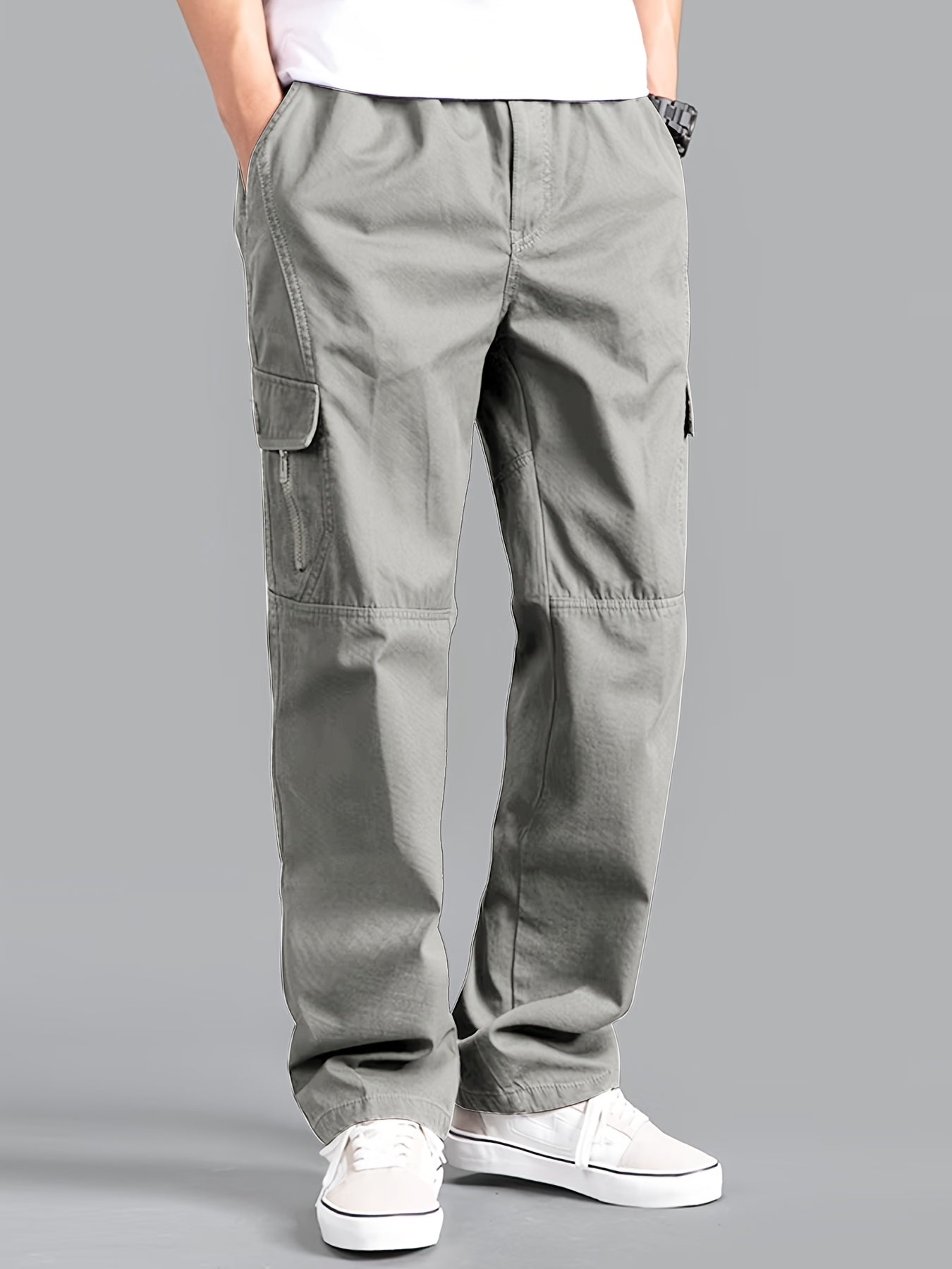 Men's Cotton Cargo Pants Solid Color Multi-Pocket Loose Fit Spring Fall Collection