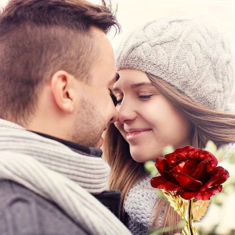 Juego de 2 rosas de oro artificial con base de amor arcoíris y rosas galaxia