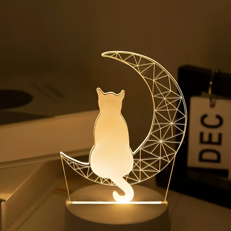 3D Cat Moon Night Light USB Table Lamp Uplight for Home Decor