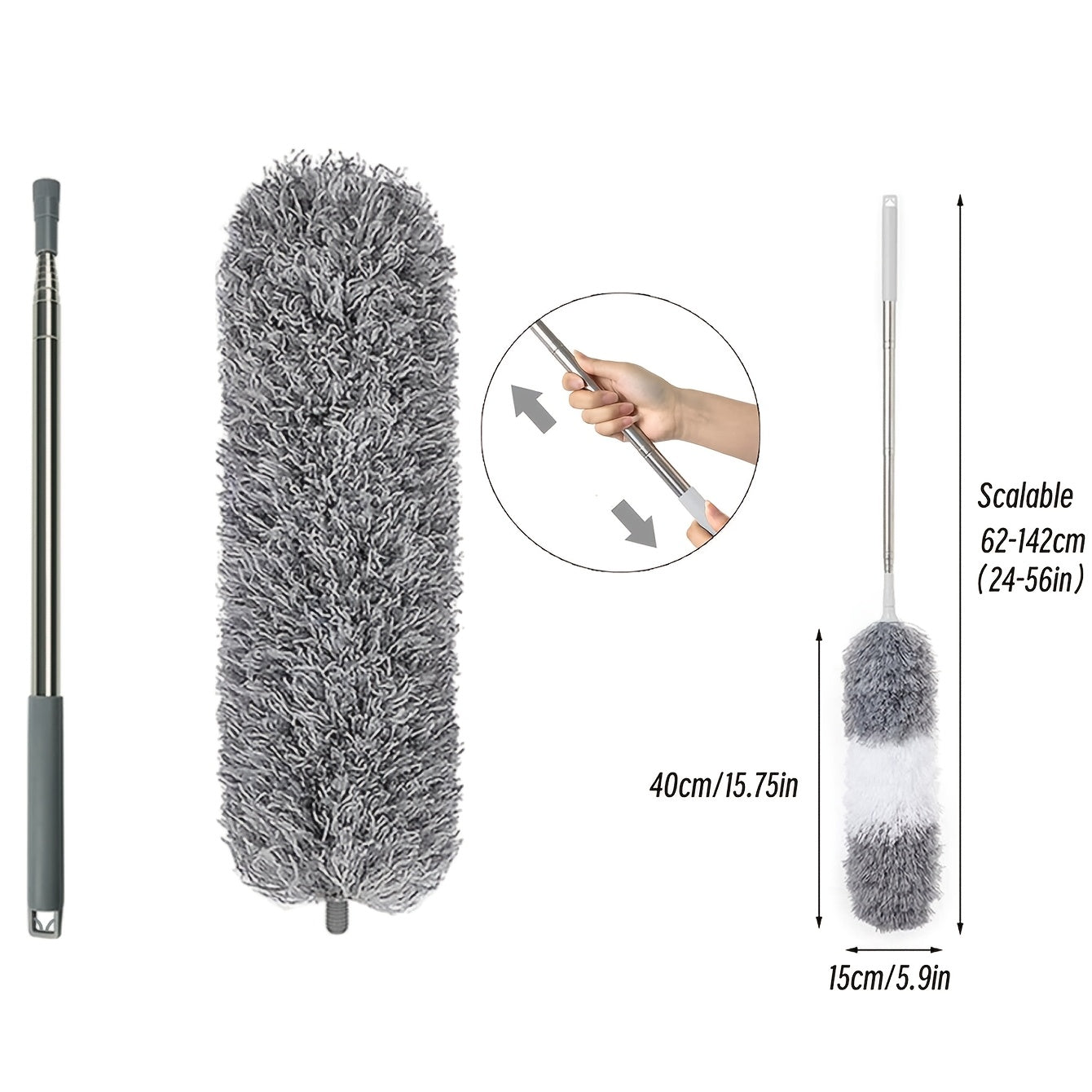 Microfiber Duster with Adjustable Stainless Steel Handle for Ceiling Fans Blinds Furniture