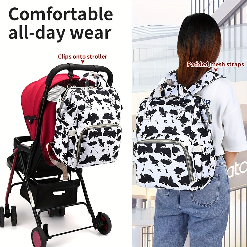 Diaper Bag Backpack with Stroller Hook for Parents Spacious Stylish Cow and Leopard Print