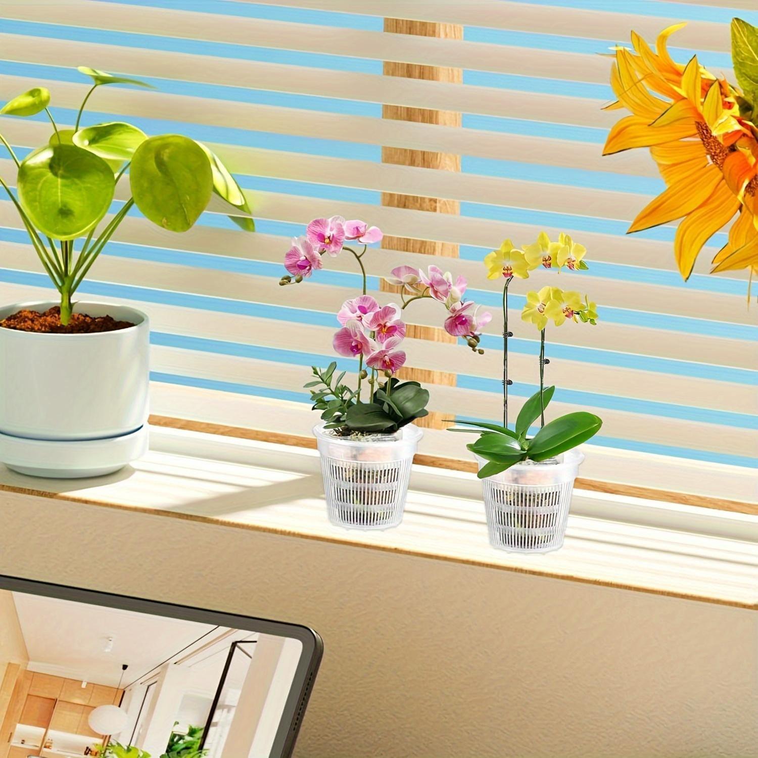 Set of 5 Transparent Plastic Orchid Pots with Drainage Holes and Slotted Design for Indoor and Outdoor Use