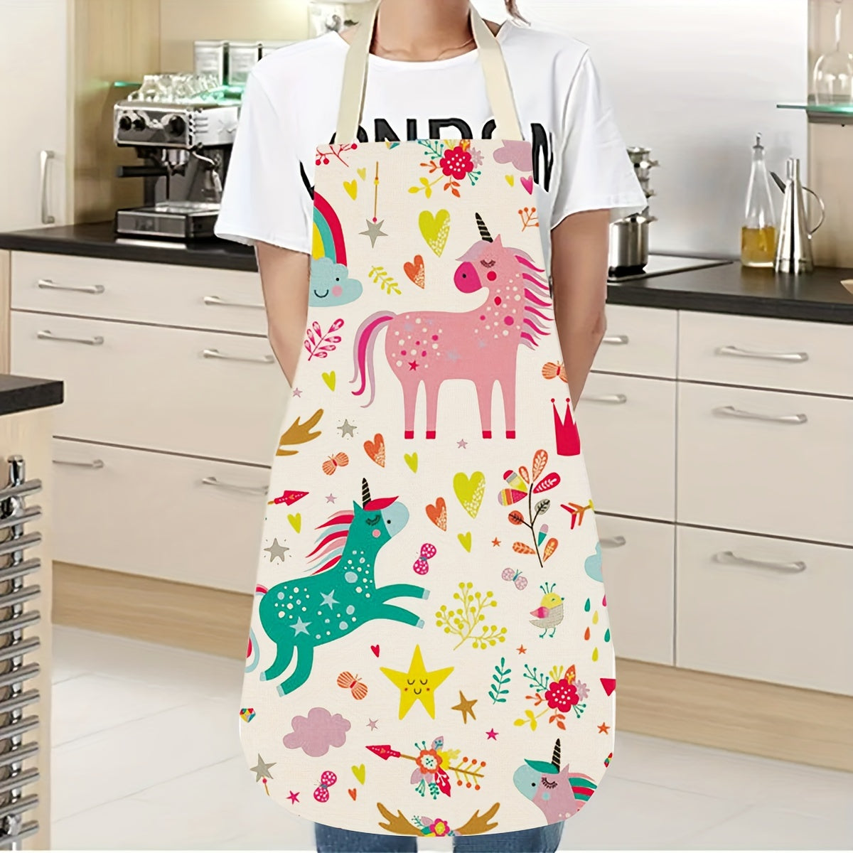 Unicorn Cartoon Apron Stain-Resistant Linen for Cooking Baking Gardening