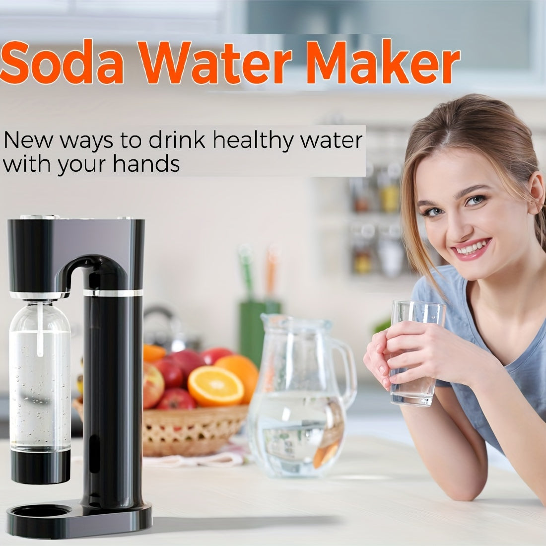 Qattiq disk Soda mashinasi, 1L Bpa-free qayta ishlatiladigan shisha bilan, 60L CO2 silindri bilan mos keladi. Toʻldirilmagan holatda ishlash, deflyatsiya tugmasi bilan, 10L gacha sigʻim.