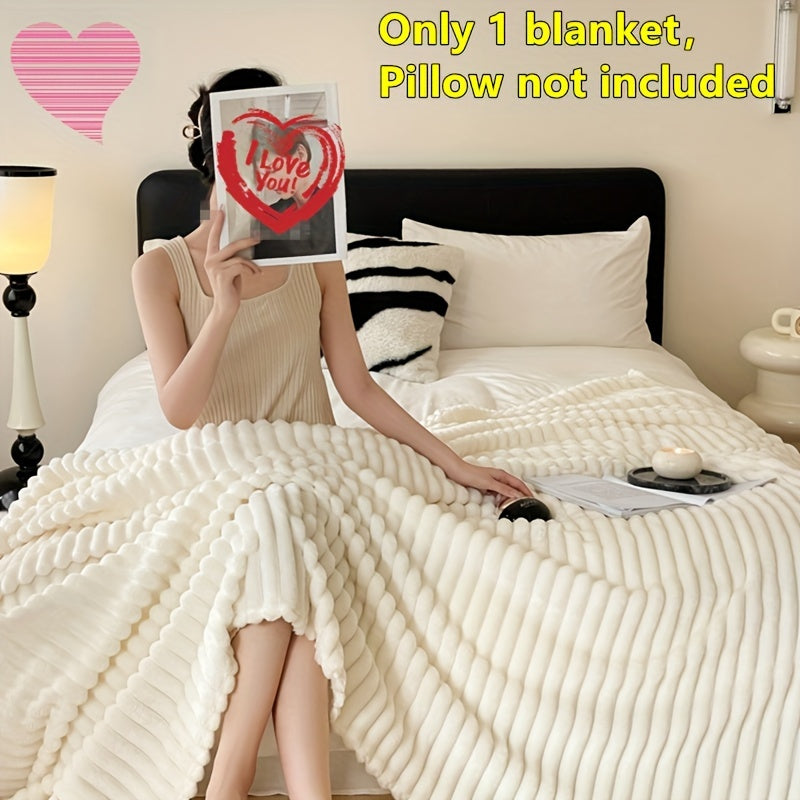 Velvet Blanket for Bed and Couch 100% Polyester Cozy Striped Plush Lightweight All-Season