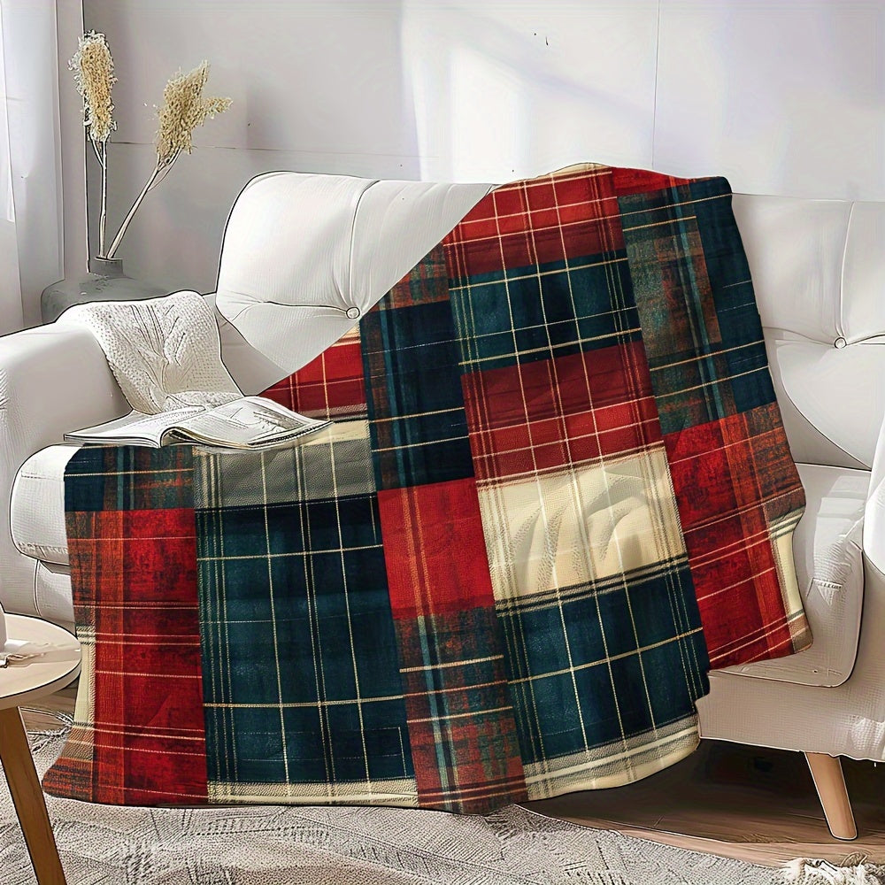 Rustic Plaid Flannel Throw Blanket with Scottish Tartan Texture for Bed Sofa Home Decor