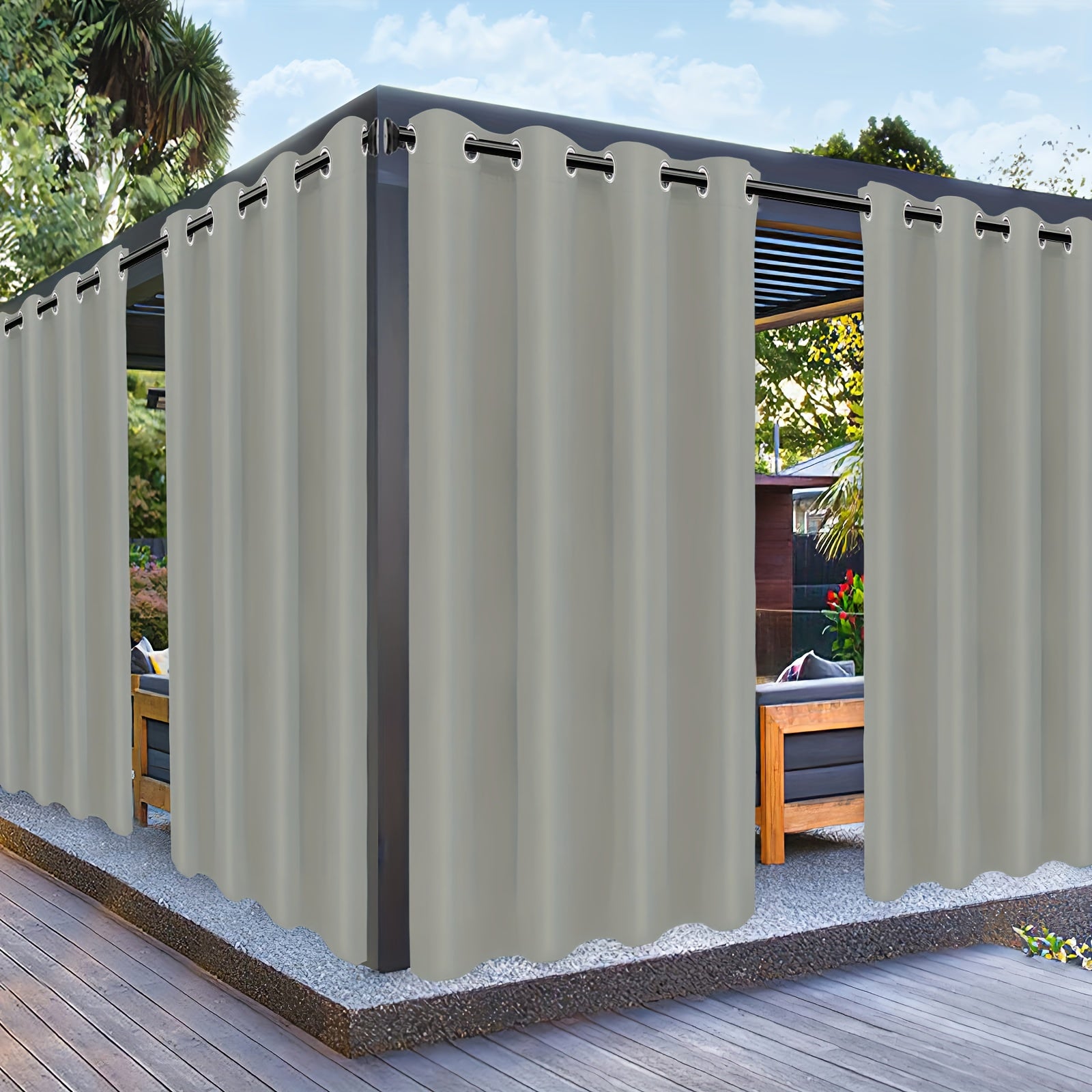 Outdoor Patio Curtain Waterproof UV Protection Fade-Resistant Grommet Privacy Polyester