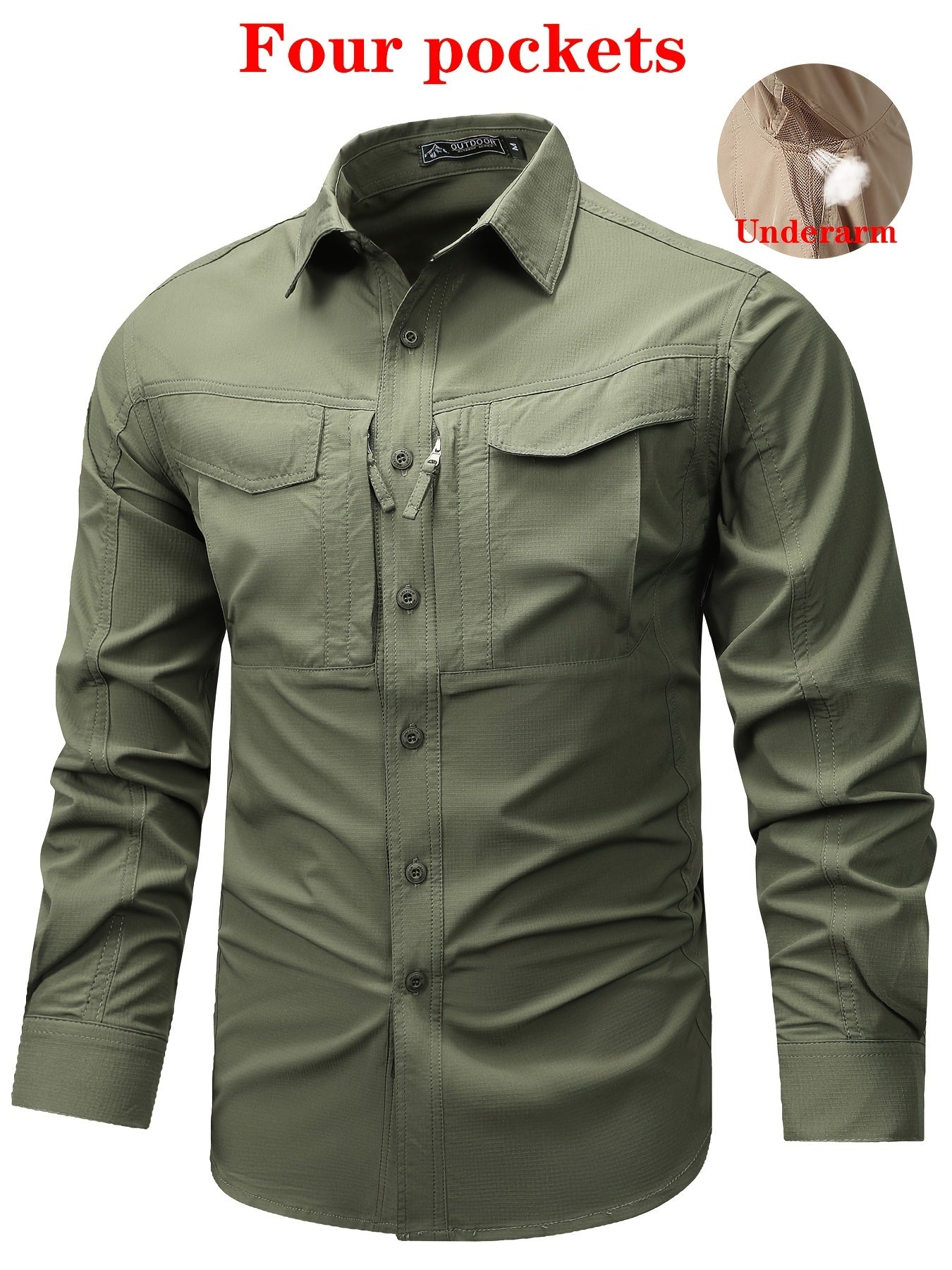 Men's Quick-Drying Combat Shirt with Ventilation Holes and Multiple Pockets