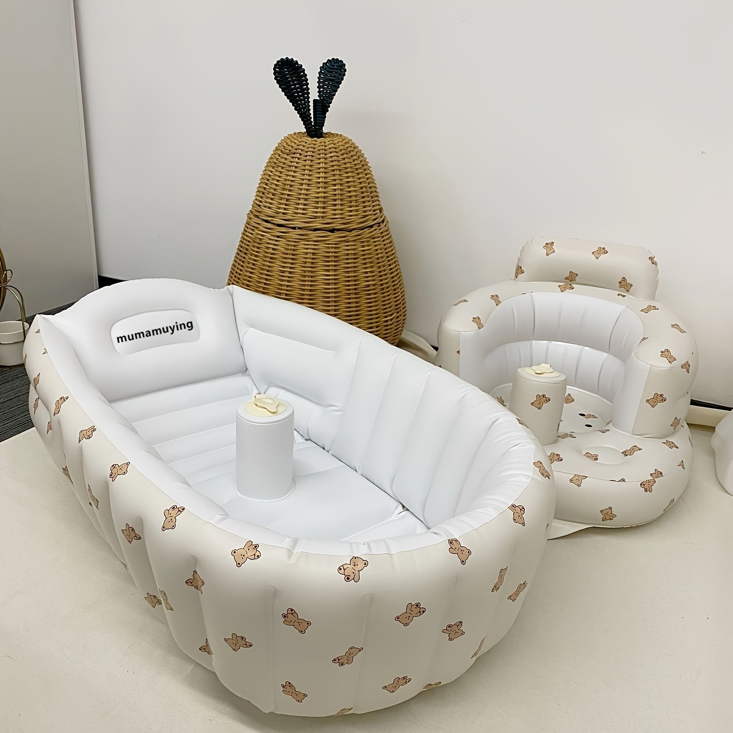 Inflatable Baby Bathtub with Cartoon Print Soft Portable Tub