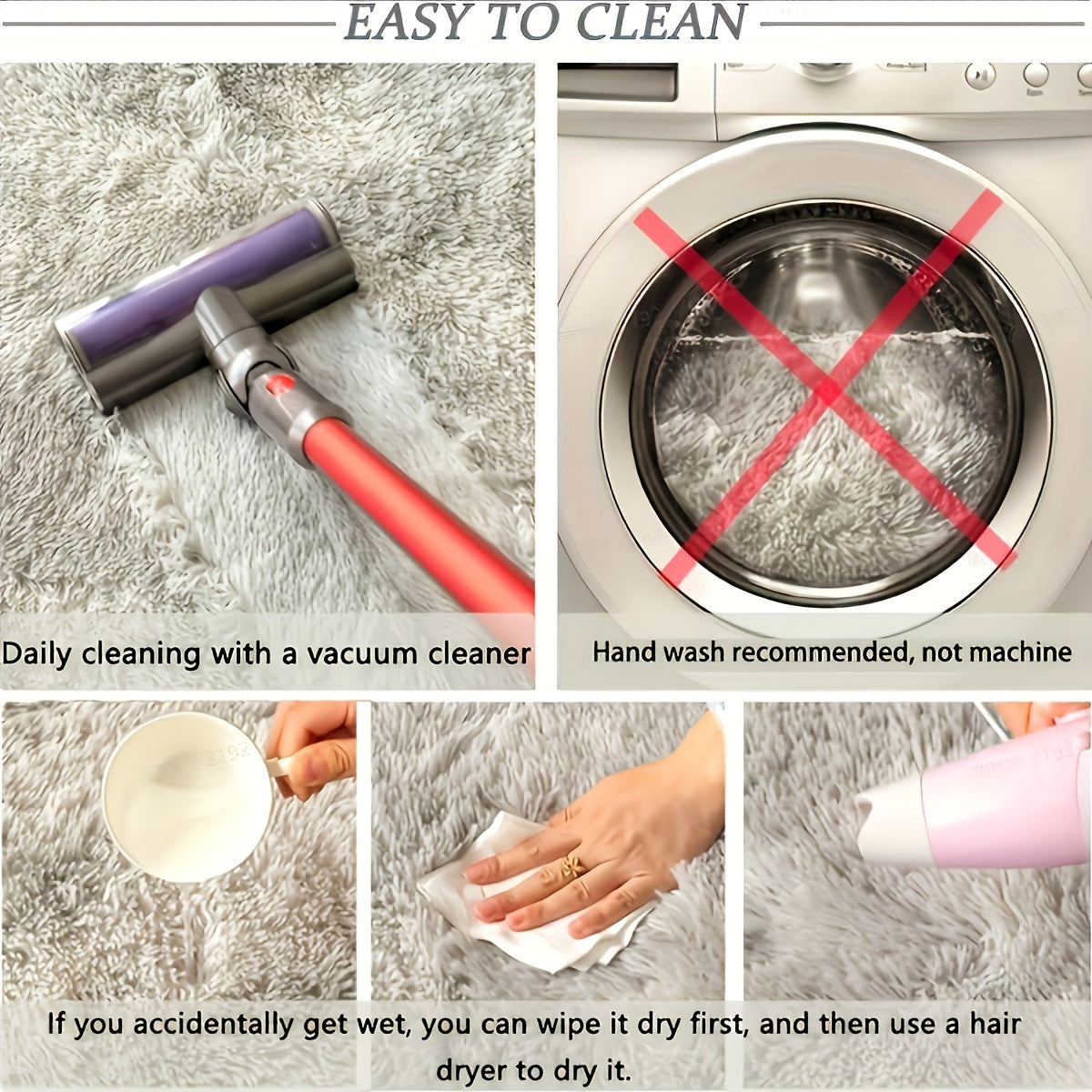 Black Faux Fur Area Rug, Soft and Luxurious Rectangle Floor Covering for Living Room and Bedroom