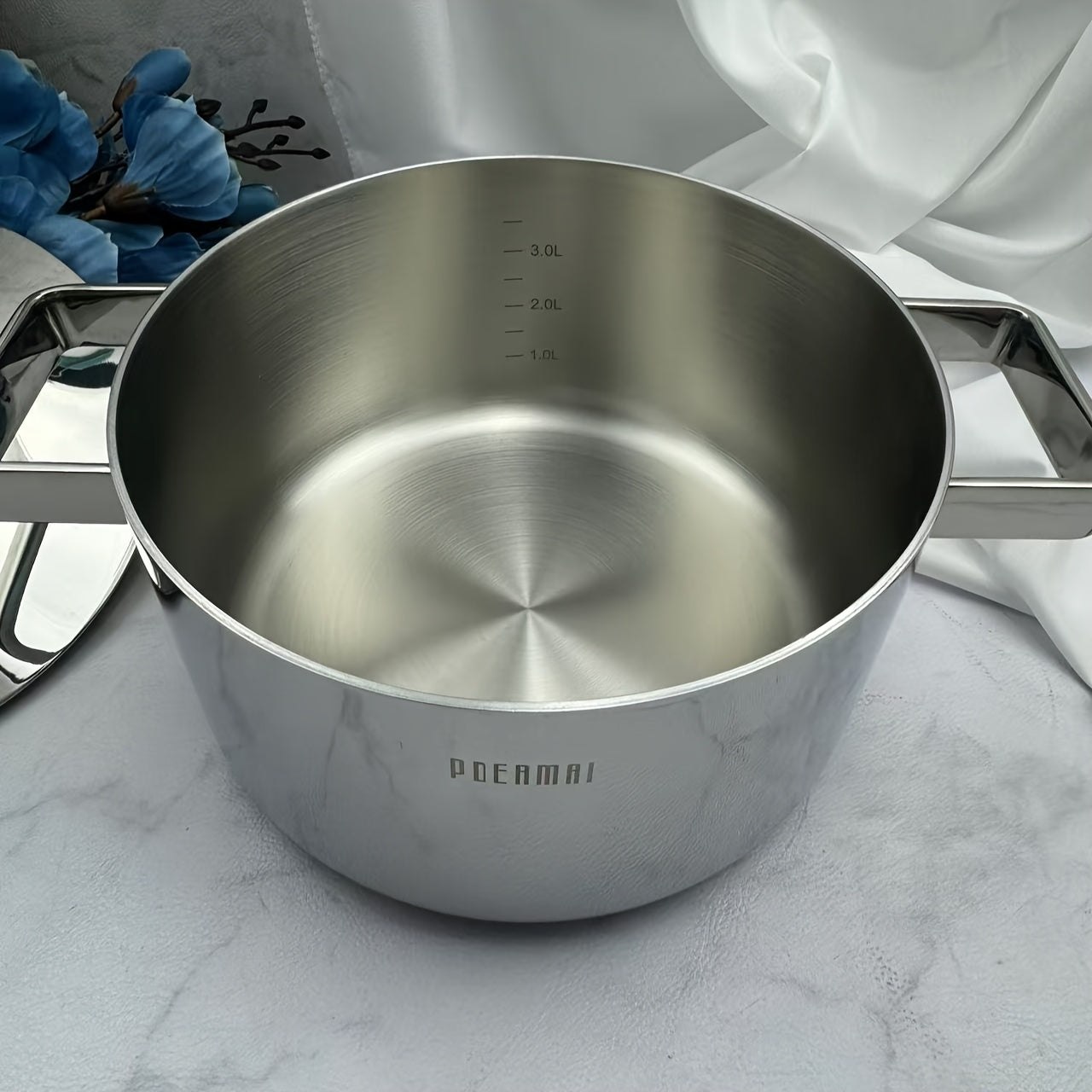 22cm Stainless Steel Stockpot with Lid Tri-Ply Mirror Finish No-Rivet Construction