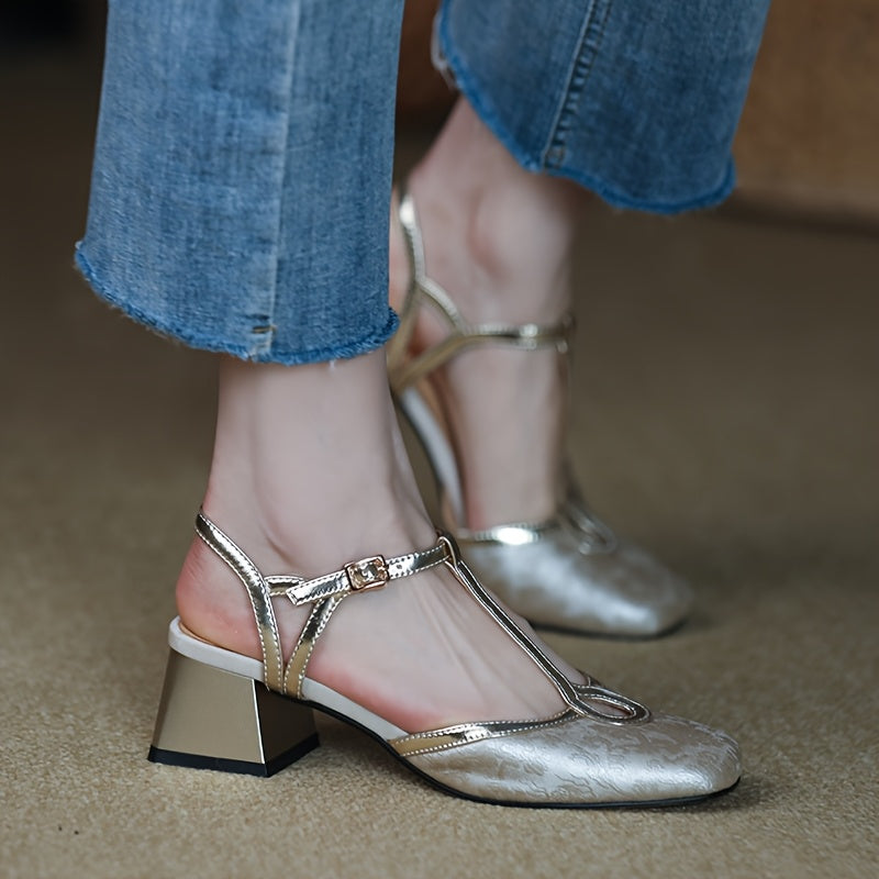 Women's Geometric Pattern Round Toe Pumps Polyurethane Dress Shoes High Heel