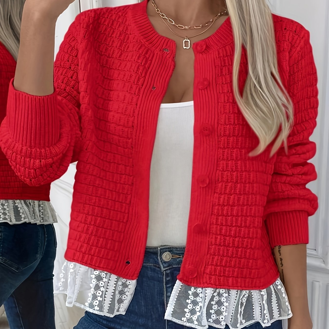 Женский кардиган с кружевной отделкой из шифона, полупрозрачный, с контрастными рукавами и укороченным кроем