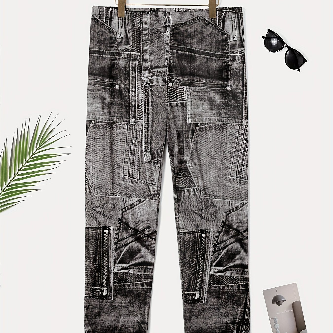 Леггинсы с цветочным принтом для полных, с флисовой подкладкой, с высокой талией, узкие штаны для женщин