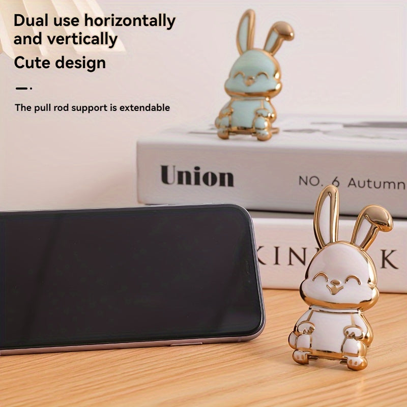 Waterproof Foldable ABS Phone Stand with Adjustable Cartoon Bunny Design for Smartphones and Tablets