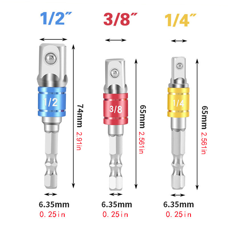 2Pcs 1/4 3/8 1/2 Hex Shank Electric Wrench Sleeve Connectors