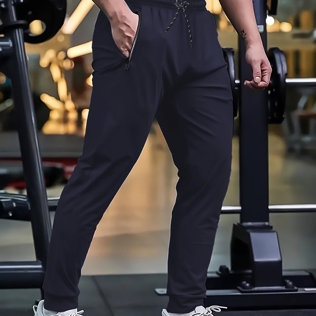 Men's Tapered Joggers Solid Color Polyester Blend Zipper Casual Spring Fall