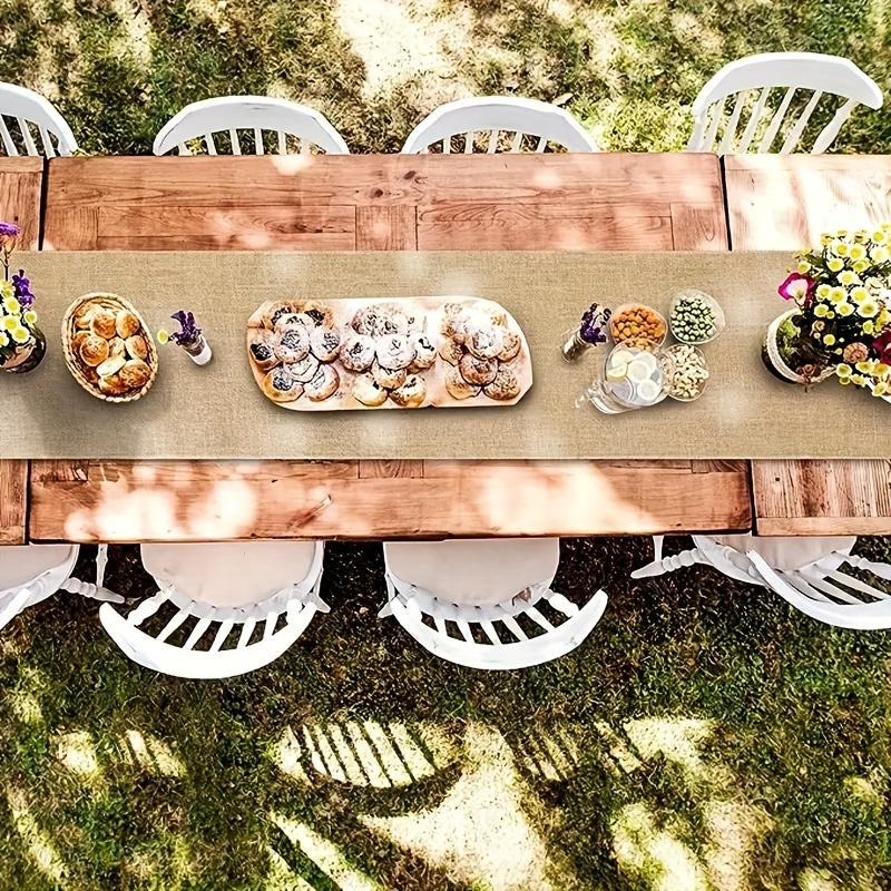 Camino de mesa de arpillera rústica de yute trenzado con bordes con flecos para bodas, fiestas y cenas