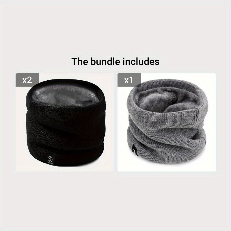 Black Men's Cozy Knit Neck Gaiter with Fleece Lining Winter Scarf Face Mask