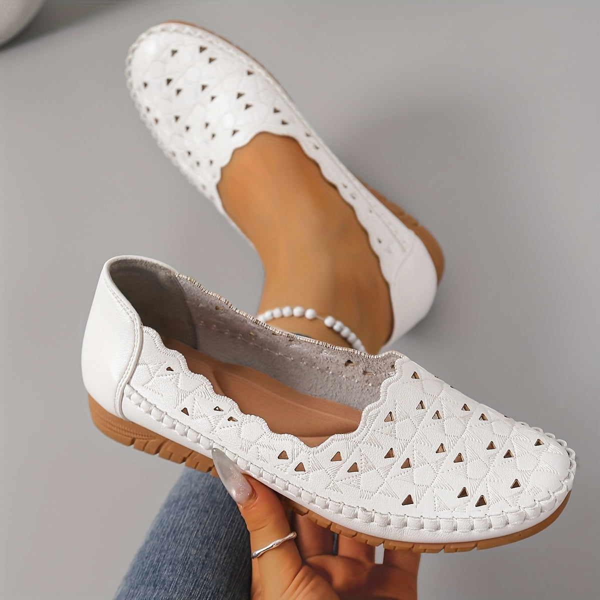 Women's White Faux Cover Slip-On Flat Shoes Casual Formal All-Season