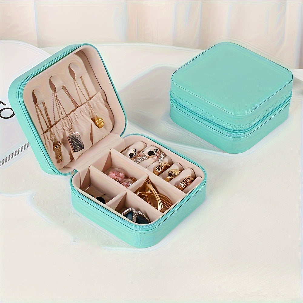 Jewelry Organizer Box with Removable Trays Faux Leather Textured Finish for Travel and Storage