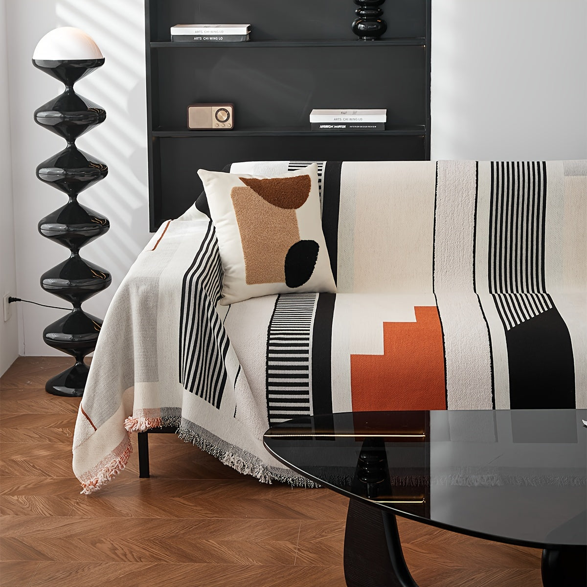 Чехол на диван из шерстяной вуали с бахромой, противоскользящий, всесезонный, для одного до четырех мест