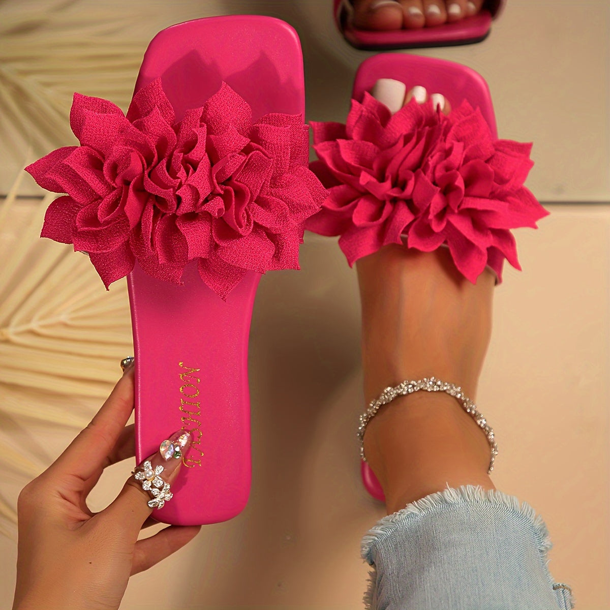 Women’s Plus Size Slide Sandals Leather Flat Summer Beach Shoes