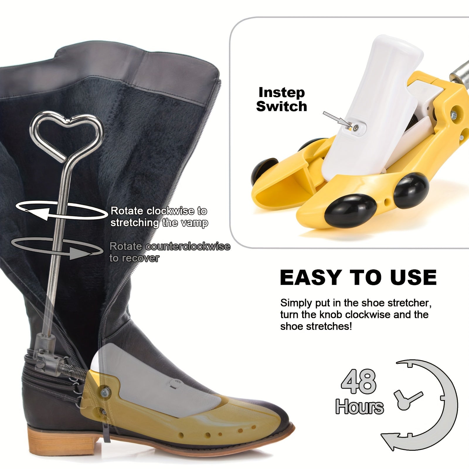 Adjustable Shoe Stretcher for Men Women Plastic Boot Heel Repair Yellow