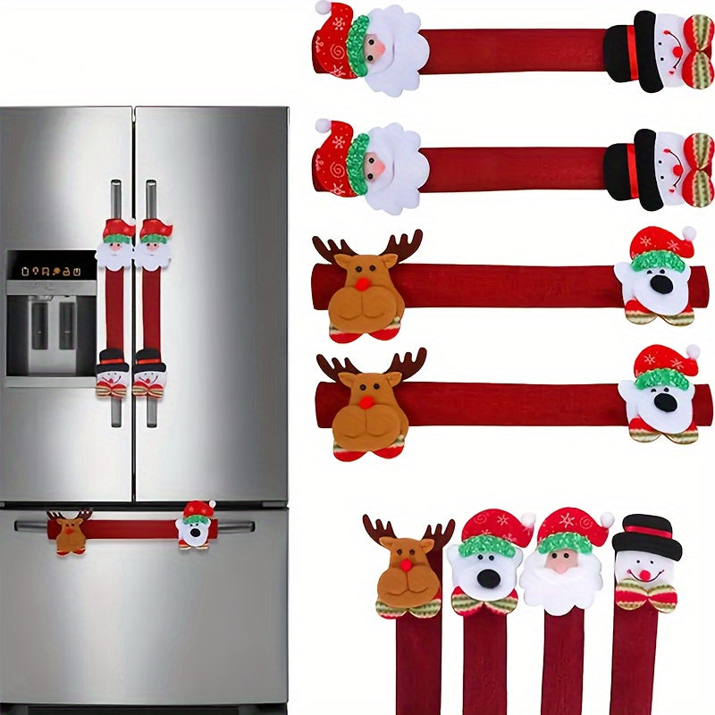 Christmas Kitchen Appliance Handle Covers Set of 4 or 8 with Santa and Snowman Designs