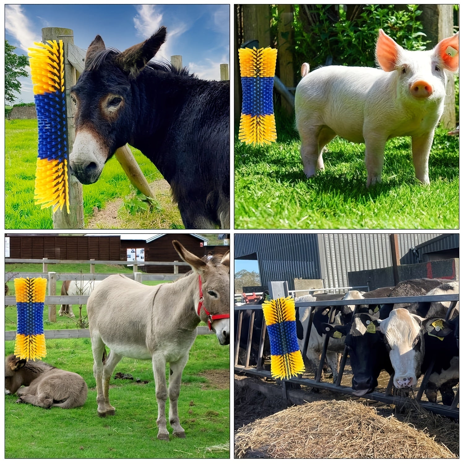 "Hayvonlar uchun qichishdan qutqaruvchi to'siq - Ot, sigir, echki, mol, cho'chqa, qo'y uchun mustahkam plastik parvarish to'plami - O'rta qattiqlikdagi tashqi qichituvchi - Elektr energiyasi talab qilinmaydi, qayta ishlatiladigan."