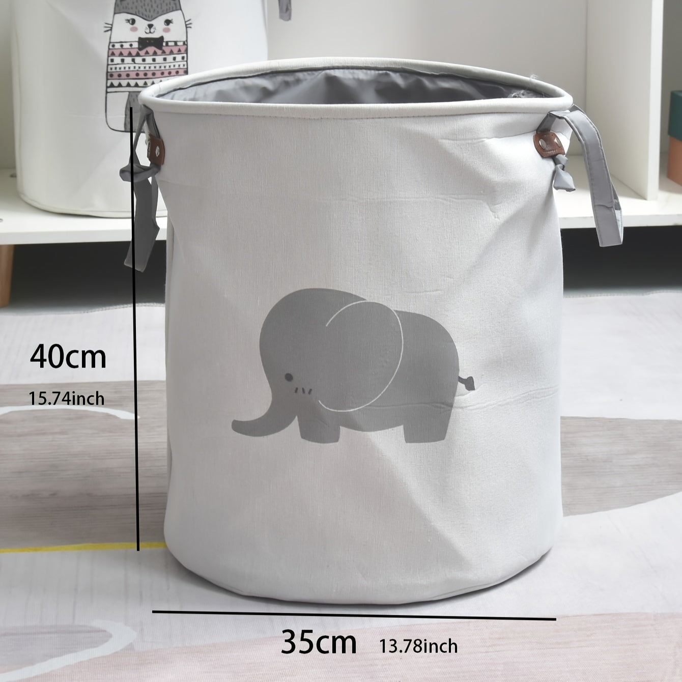 Elephant Print Laundry Basket Circular Storage Bin for Clothing Toys Bedroom Bathroom