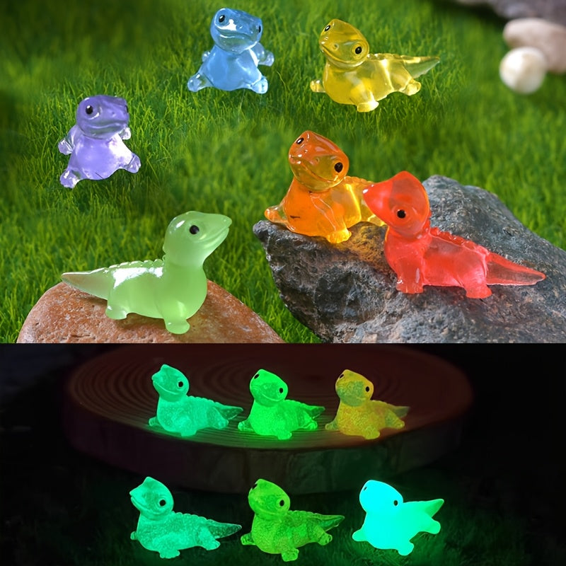 6 Pack Glow-in-The-Dark Resin Lizard Figurines Night Light Decor
