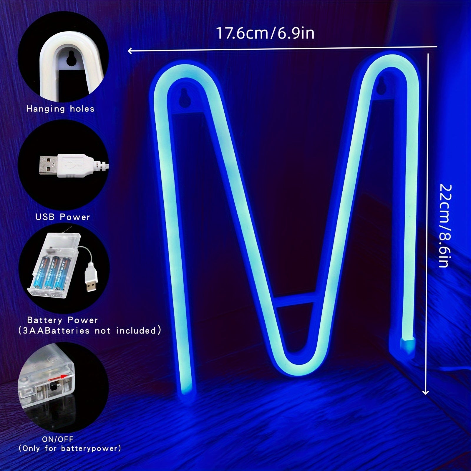 Neon LED harf yorug'lik belgisi, USB yoki batareyalar bilan quvvatlanadi, yotoqxona bezatish yoki maxsus tadbirlar uchun mukammal.