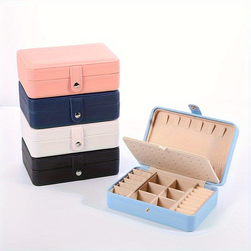 Double Layer Jewelry Box with Cross Pattern Faux Leather Velvet Interior for Watches and Accessories