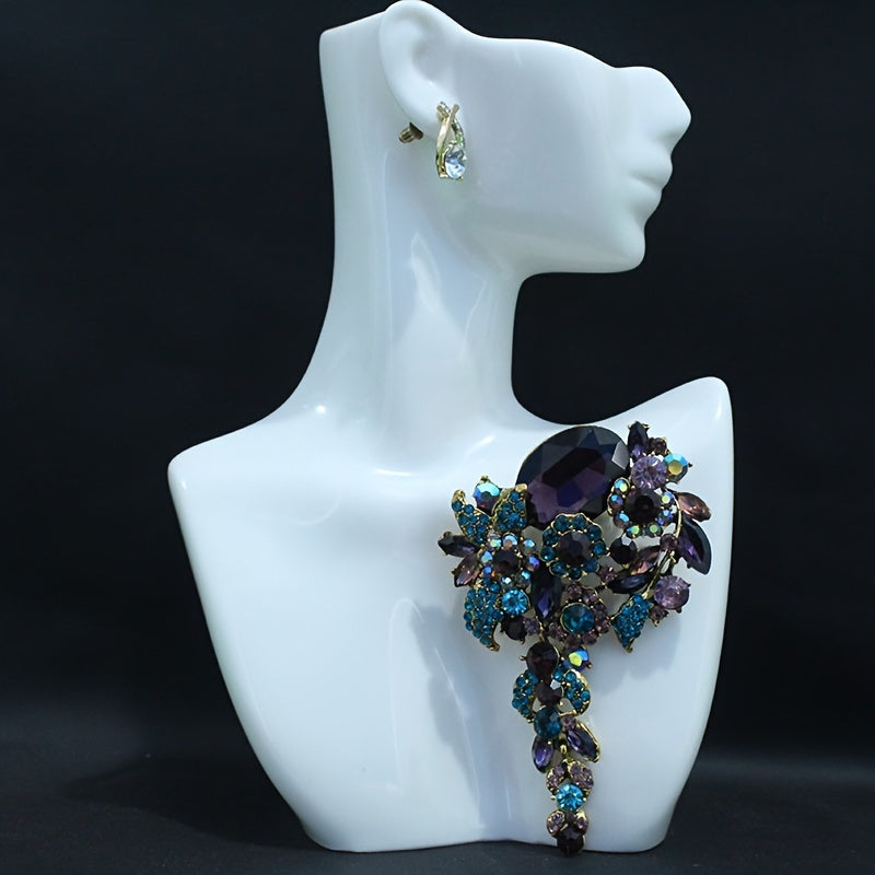 Women’s Rhinestone Flower Brooch Pin Elegant Statement Jewelry