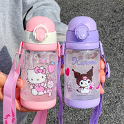 Girls Plastic Water Bottle 520ml Double-Lid Leak-Proof Heat-Resistant Purple