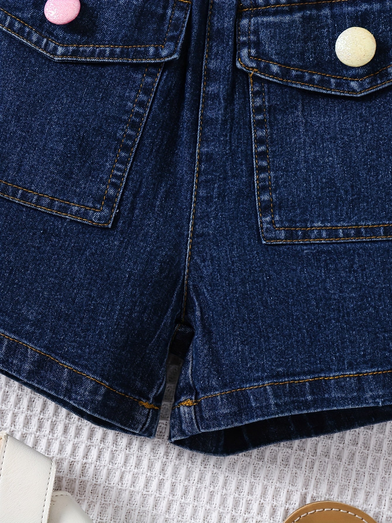 Girls' High-Waist Denim Shorts with Adjustable Belt and Pockets for Spring Summer Fall