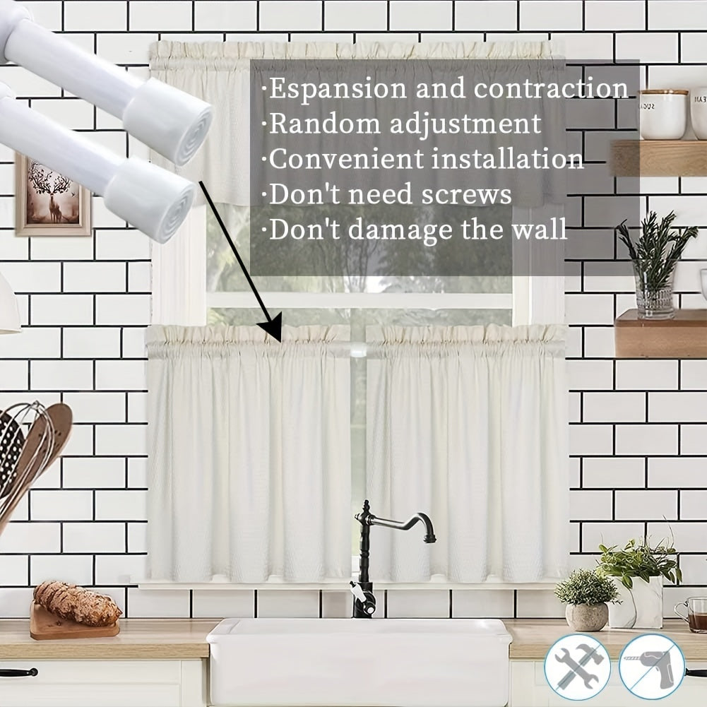 Barra de cortina telescópica con tensión de resorte para instalación sin taladro, barra de cortina ajustable corta y larga